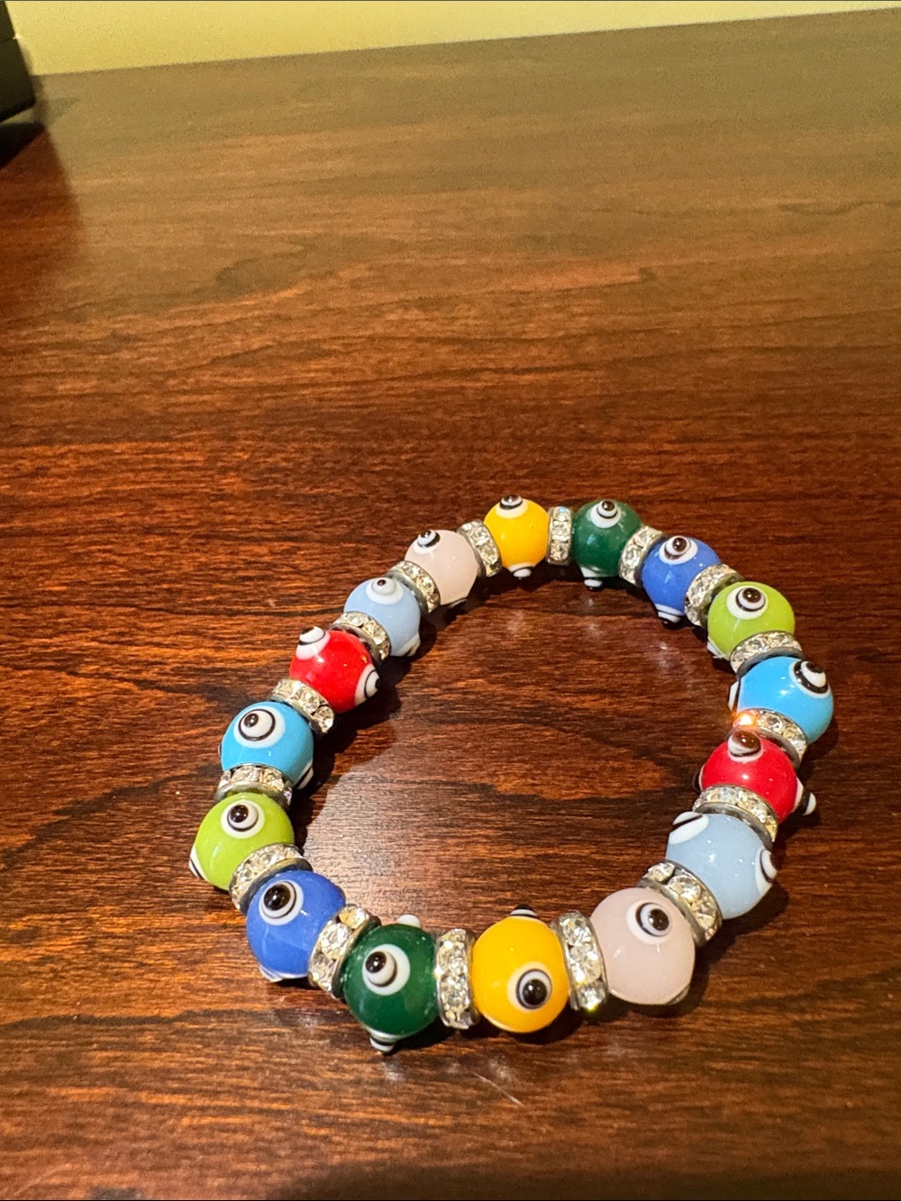 Multicolor Evil Eye Bead Stretch Bracelet - Unbranded